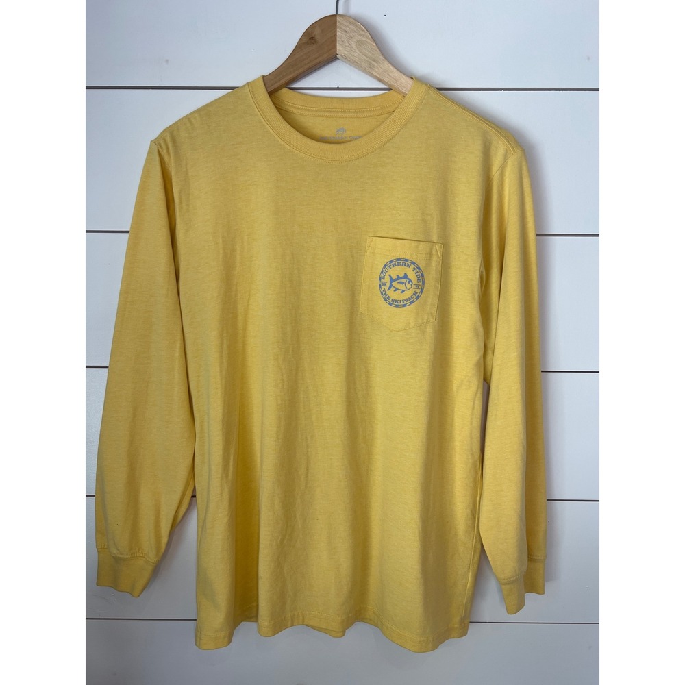 Southern Tide Mens Long Sleeve Skipjack Pocket T-Shirt Yellow Medium preppy